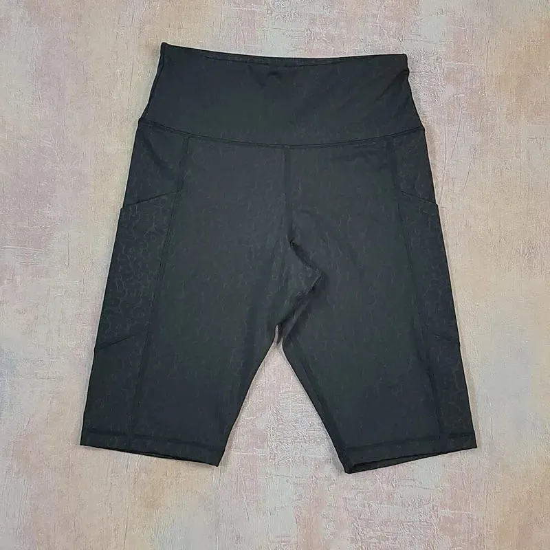 High Waist Women's Cycling Shorts - Camouflage Leopard Print Tie Dye
