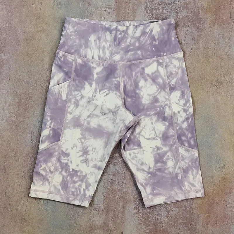 High Waist Women's Cycling Shorts - Camouflage Leopard Print Tie Dye