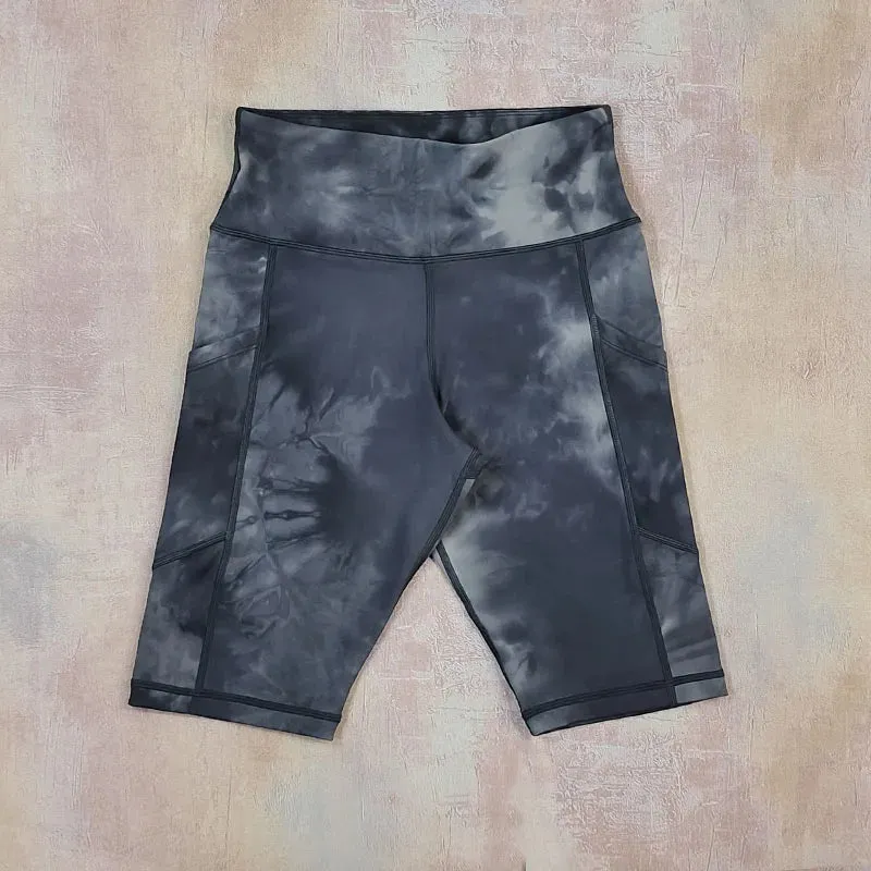 High Waist Women's Cycling Shorts - Camouflage Leopard Print Tie Dye