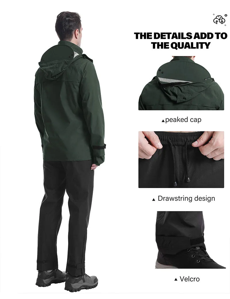 iCreek Men's Rain Suit Waterproof Rain jacket Breathable Lightweight Raincoat with Hooded Rain Gear for Leisure, Outdoor(Grayish Green）