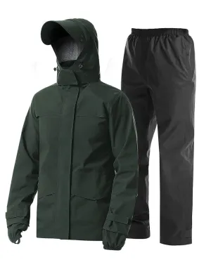 iCreek Men's Rain Suit Waterproof Rain jacket Breathable Lightweight Raincoat with Hooded Rain Gear for Leisure, Outdoor(Grayish Green）