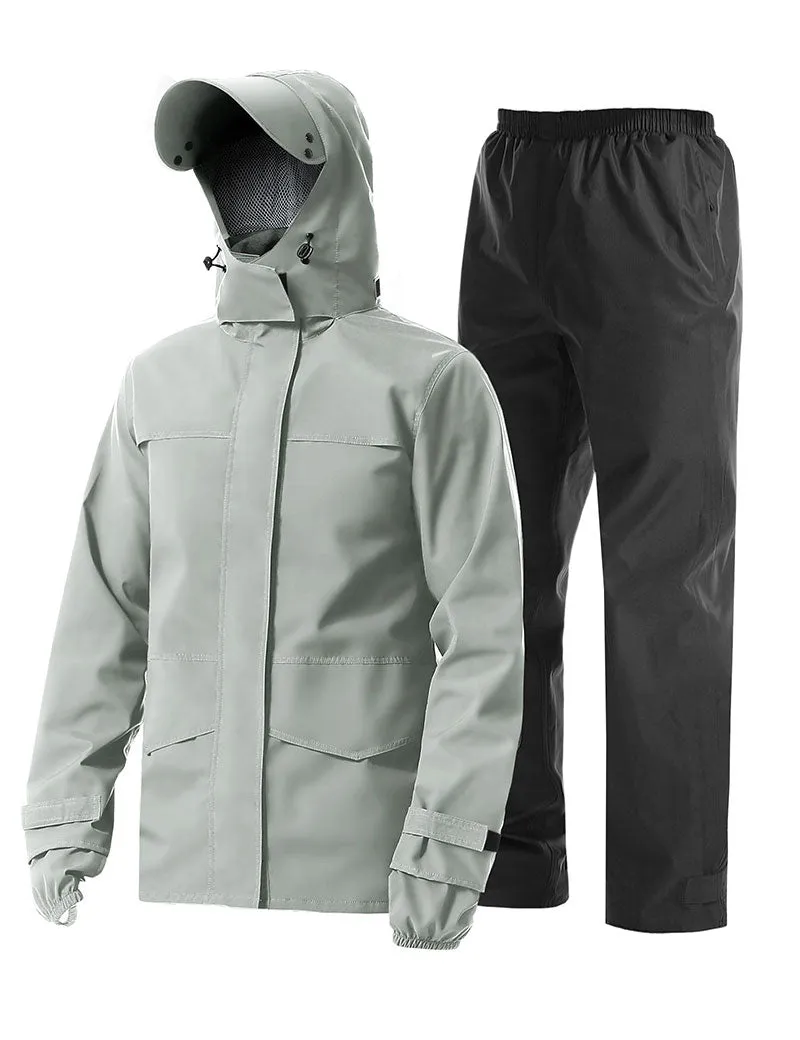 iCreek Men's Rain Suit Waterproof Rain jacket Breathable Lightweight Raincoat with Hooded Rain Gear for Leisure, Outdoor(Light Khaki）