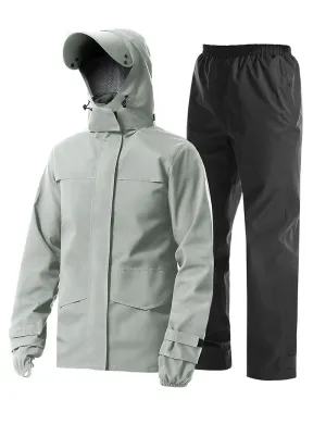 iCreek Men's Rain Suit Waterproof Rain jacket Breathable Lightweight Raincoat with Hooded Rain Gear for Leisure, Outdoor(Light Khaki）