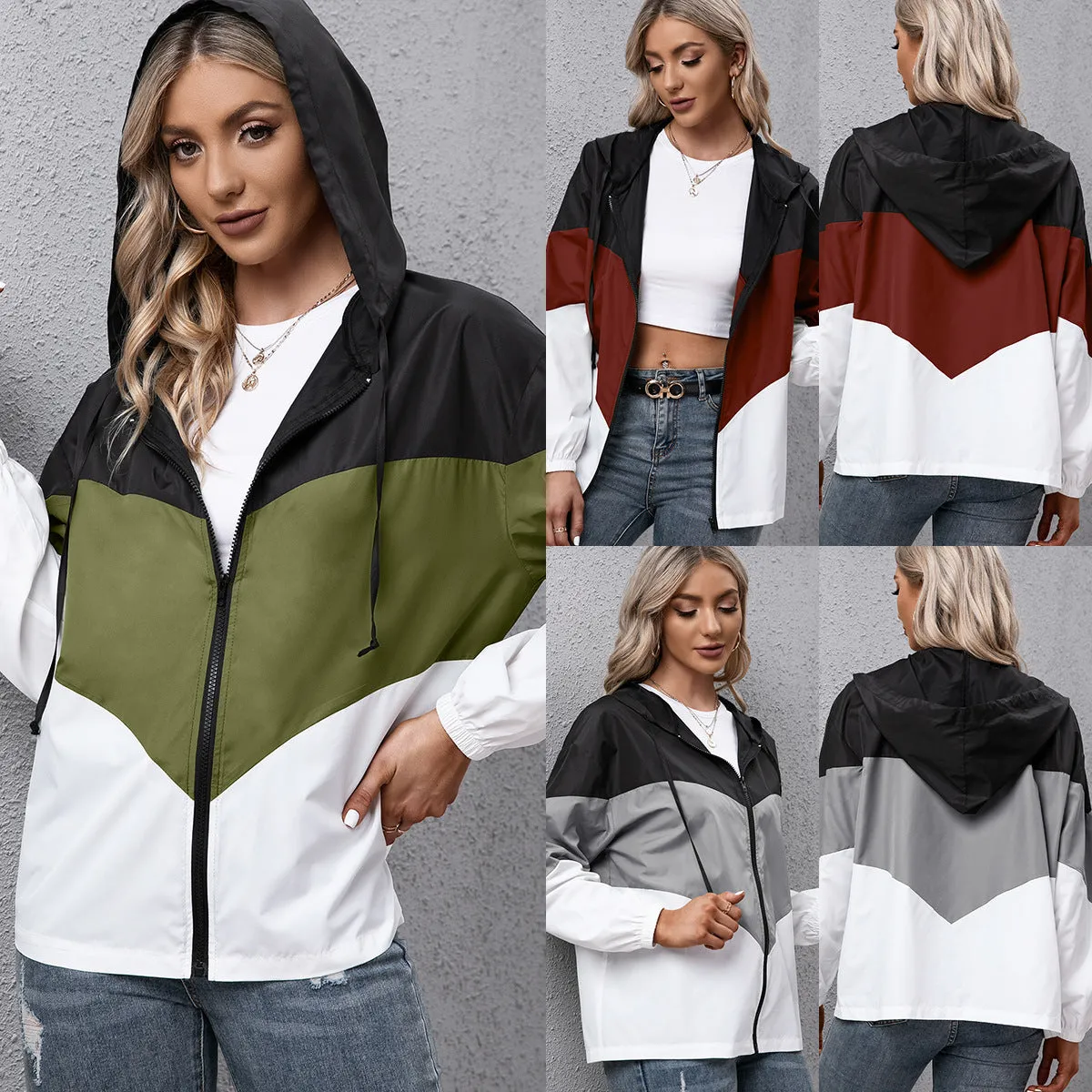 INSTOCK-Cross-border hooded waterproof jacket