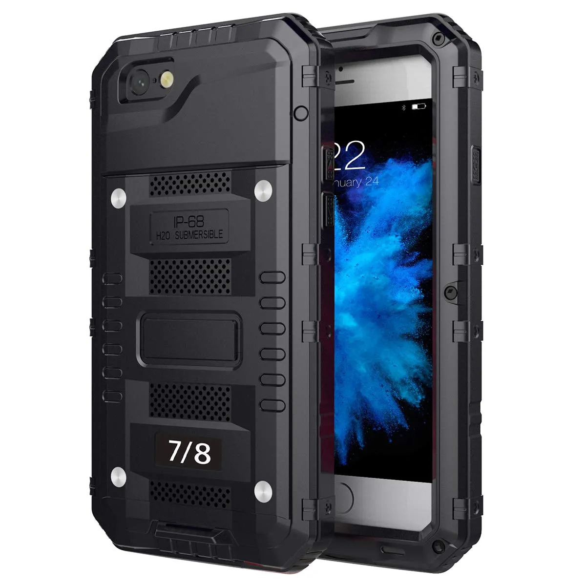 iPhone 7 Plus/ 8 Plus Waterproof Case, AICase IP68 Underwater Heavy Duty Cover [Full Body Protective] Metal Shockproof Shell with Built in Screen Protector for iPhone 7 Plus/ 8 Plus