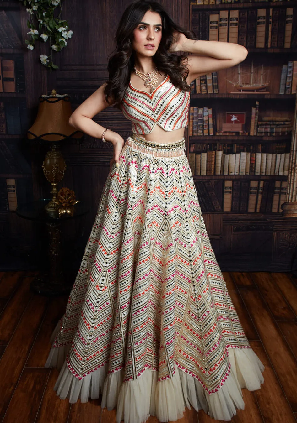 Ivory Embroidered Lehenga Set