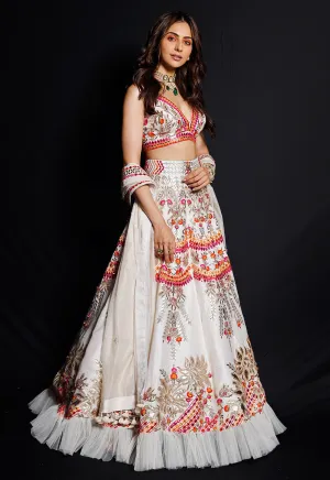 Ivory Floral Embroidery Lehenga Set