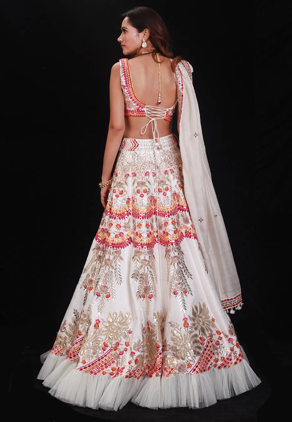 Ivory Floral Embroidery Lehenga Set