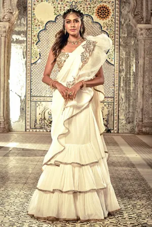 Ivory Ruffle Saree Set