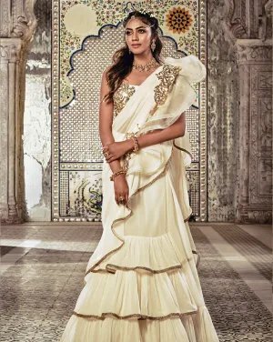 Ivory Ruffle Sari