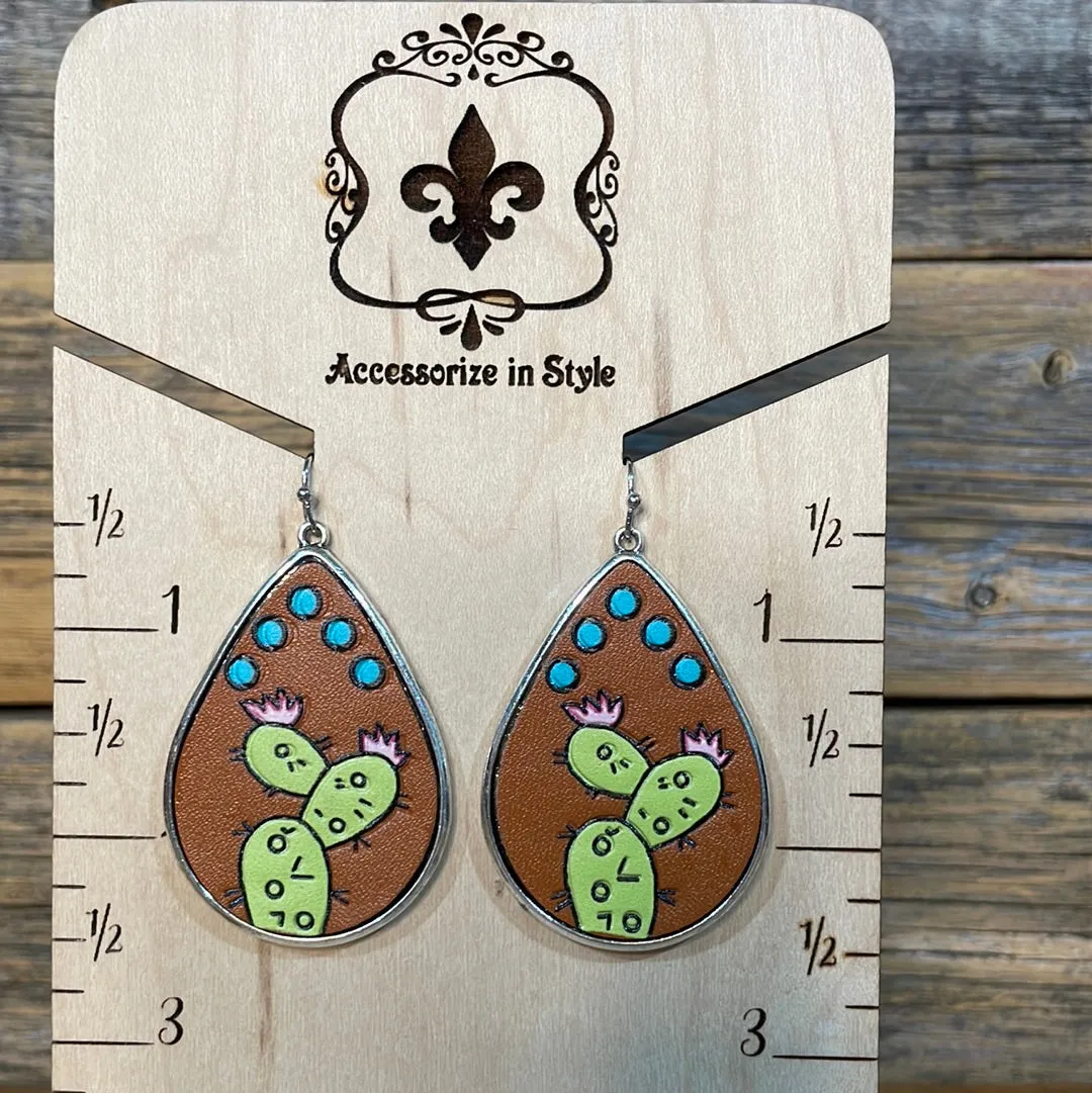 Jenoa Leather Cactus Earrings
