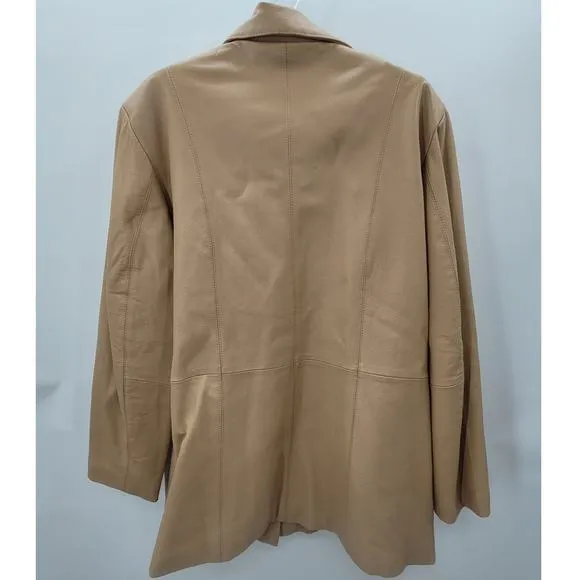 Jessica‎ Holbrook Tan Leather 3 Button Bohemian Classic Lined Jacket Coat
