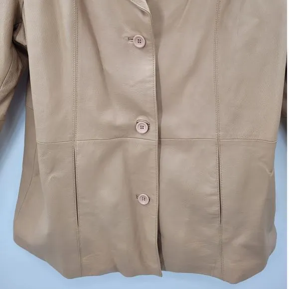 Jessica‎ Holbrook Tan Leather 3 Button Bohemian Classic Lined Jacket Coat