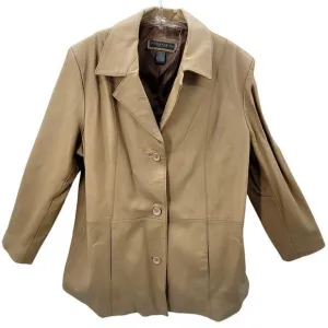 Jessica‎ Holbrook Tan Leather 3 Button Bohemian Classic Lined Jacket Coat