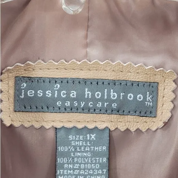 Jessica‎ Holbrook Tan Leather 3 Button Bohemian Classic Lined Jacket Coat