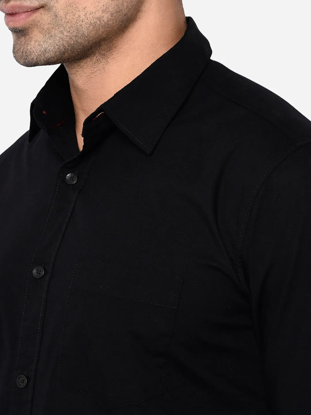 Jet Black Solid Slim Fit Semi Casual Shirt | JadeBlue