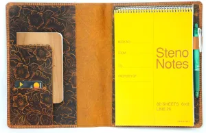 JJNUSA Leather Cover Compatible With Rocketbook Flip Executive 6" x 8.8", Steno Notes 6" x 9" Spiral Notebooks Distressed Genuine A5 Leather Cover Flower brown
