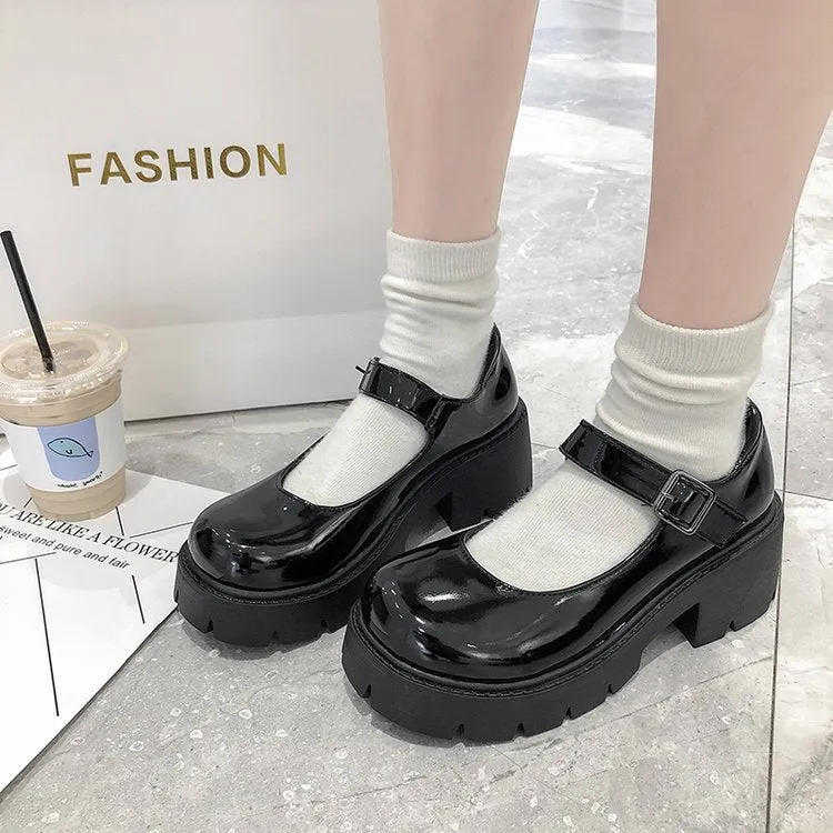 JOSKAA Spring Platform Leather Shoes Women Flats Casual Oxford Loafers Thick Bottom Ladies Wedge Lolita Shoes Mary Jane Women Moccasins