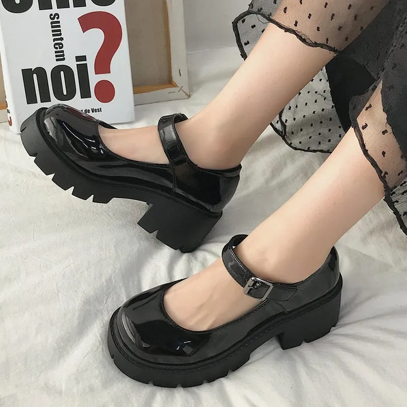 JOSKAA Spring Platform Leather Shoes Women Flats Casual Oxford Loafers Thick Bottom Ladies Wedge Lolita Shoes Mary Jane Women Moccasins