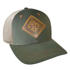 Kerusso Mens Cap John 3:16 Leather: One Size Fits Most / Military Green/Tan