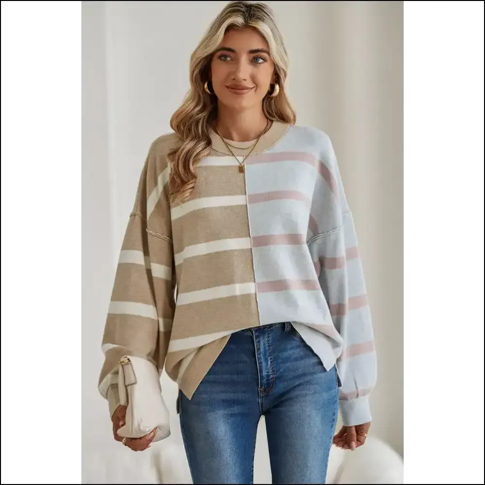 Khaki Stripe Exposed Seam Loose Sweatshirt: Steal Hearts