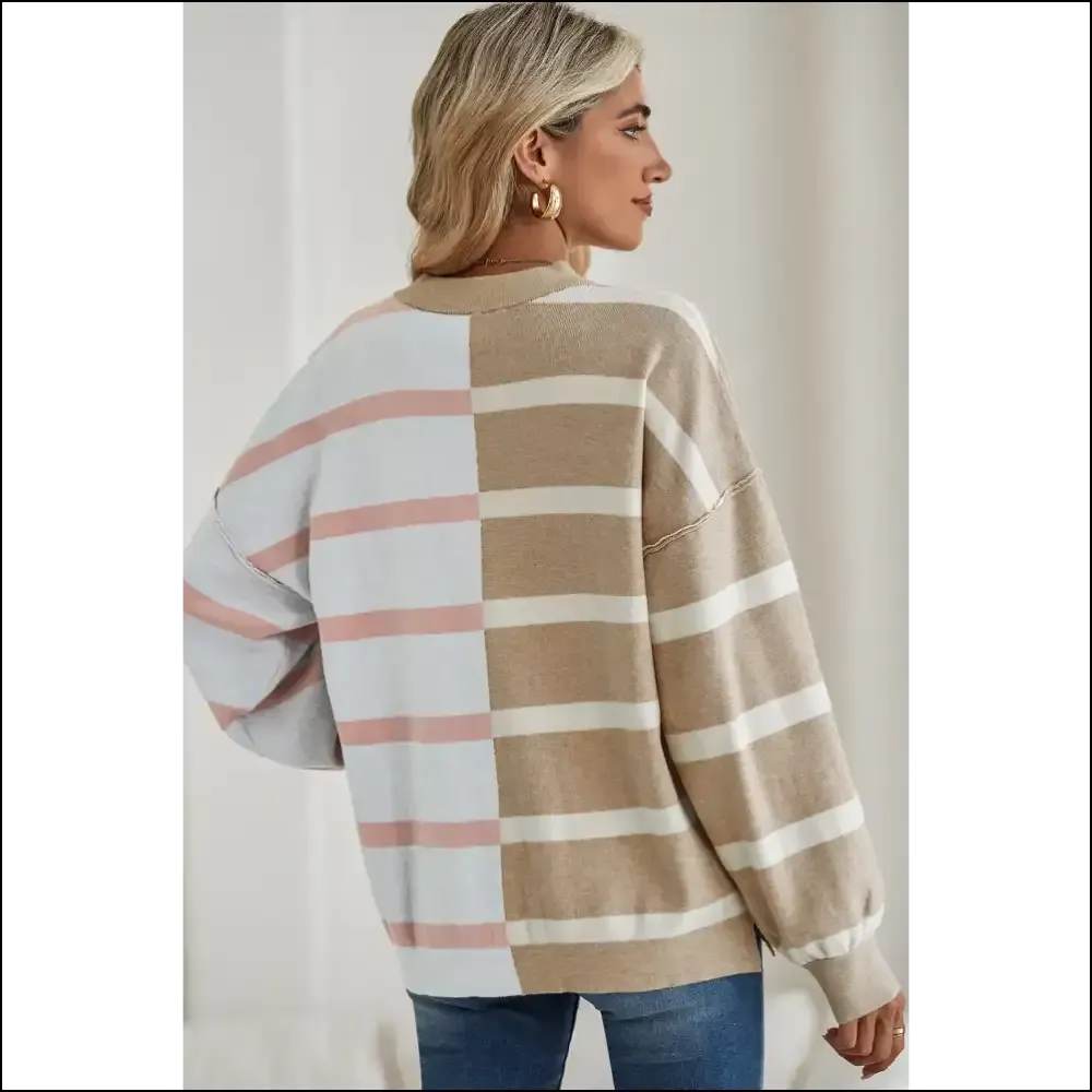 Khaki Stripe Exposed Seam Loose Sweatshirt: Steal Hearts