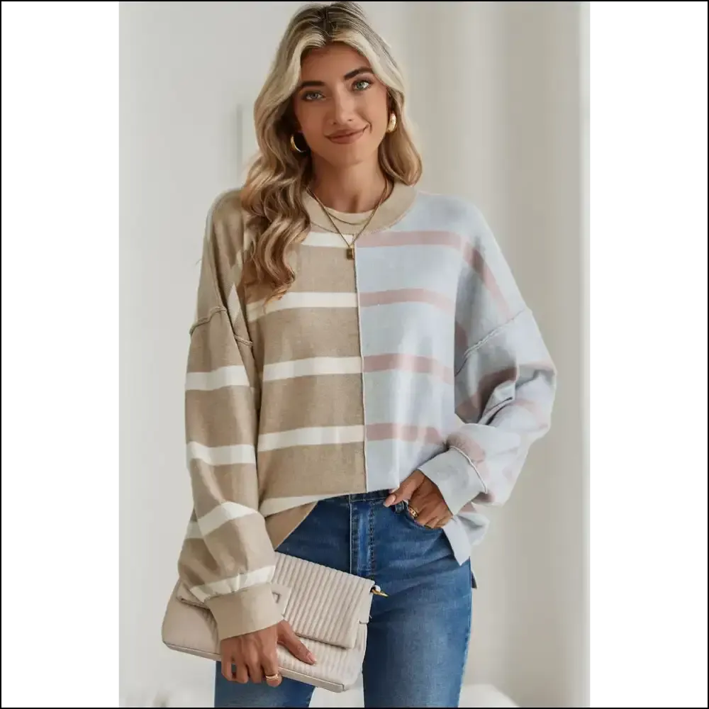 Khaki Stripe Exposed Seam Loose Sweatshirt: Steal Hearts