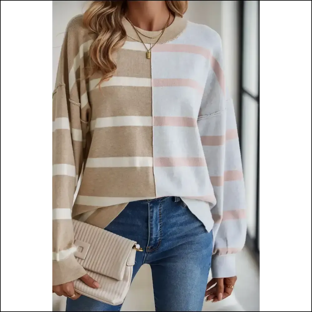 Khaki Stripe Exposed Seam Loose Sweatshirt: Steal Hearts