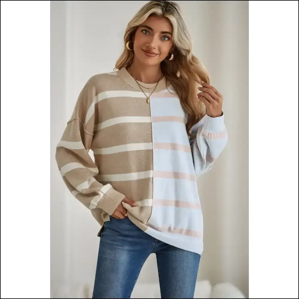 Khaki Stripe Exposed Seam Loose Sweatshirt: Steal Hearts