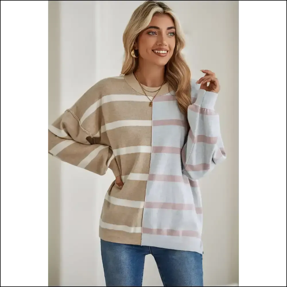 Khaki Stripe Exposed Seam Loose Sweatshirt: Steal Hearts