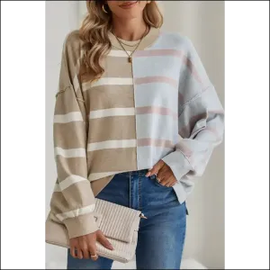 Khaki Stripe Exposed Seam Loose Sweatshirt: Steal Hearts