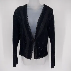 Kroshetta by Papillon Vintage Leather Blend Bell Sleeve Blazer Size S Black Edgy