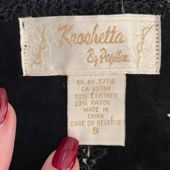 Kroshetta by Papillon Vintage Leather Blend Bell Sleeve Blazer Size S Black Edgy