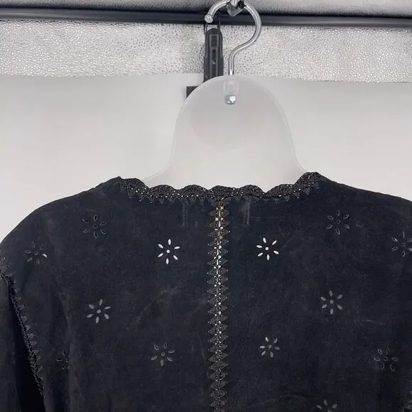 Kroshetta by Papillon Vintage Leather Blend Bell Sleeve Blazer Size S Black Edgy