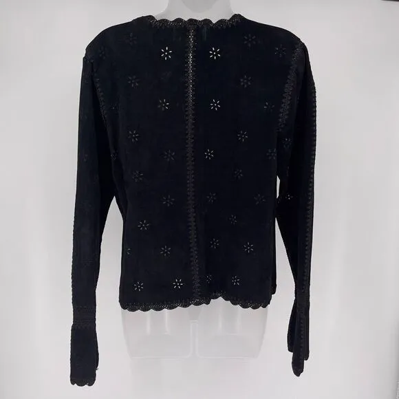 Kroshetta by Papillon Vintage Leather Blend Bell Sleeve Blazer Size S Black Edgy