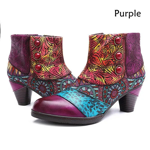 Ladies Round Toe Patent Leather High Thick Heel Stitching Casual Side Zipper Martin Boots