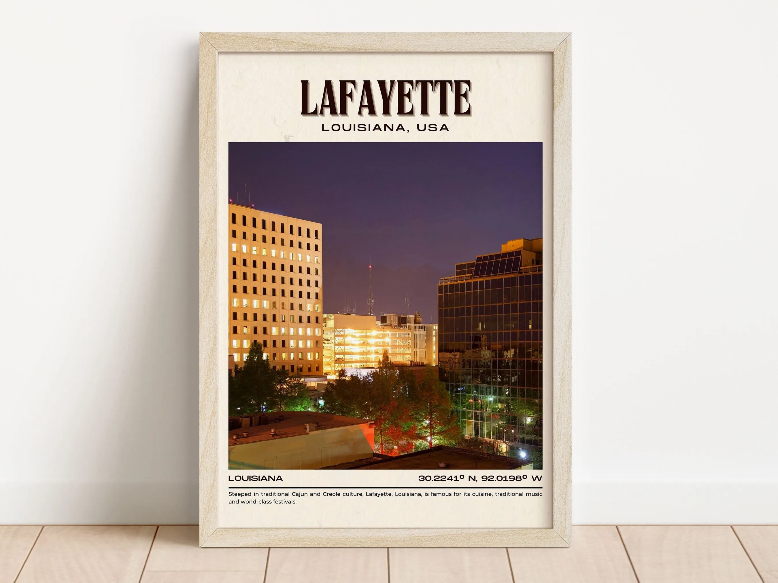 Lafayette Vintage Wall Art, Louisiana, USA