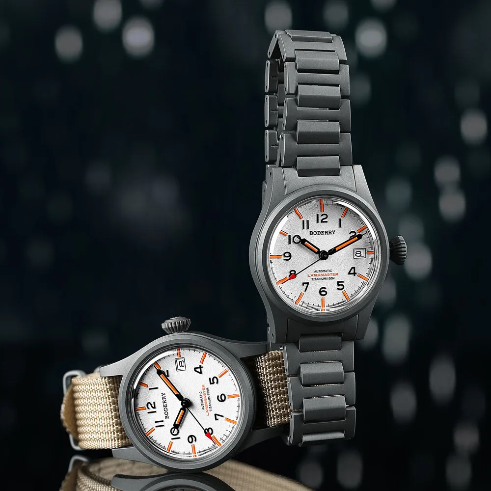 LANDMASTER - 100M Waterproof Titanium Automatic Field Watch | White-bracelet