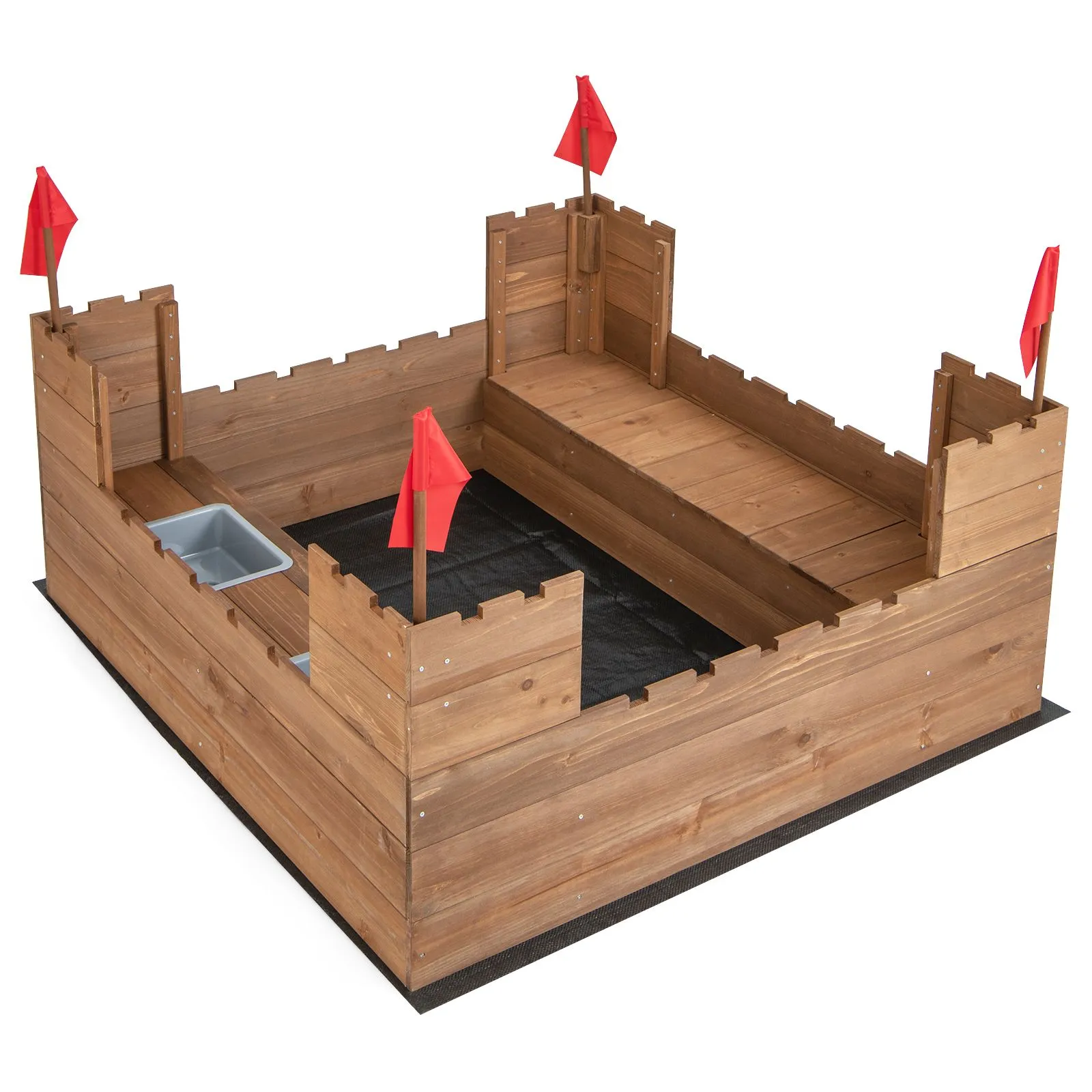 Large Castle Themed Eco 100% Natural Cedar Wood Waterproof Sandpit | Seating | Storage | 3-8 years