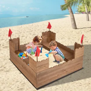 Large Castle Themed Eco 100% Natural Cedar Wood Waterproof Sandpit | Seating | Storage | 3-8 years