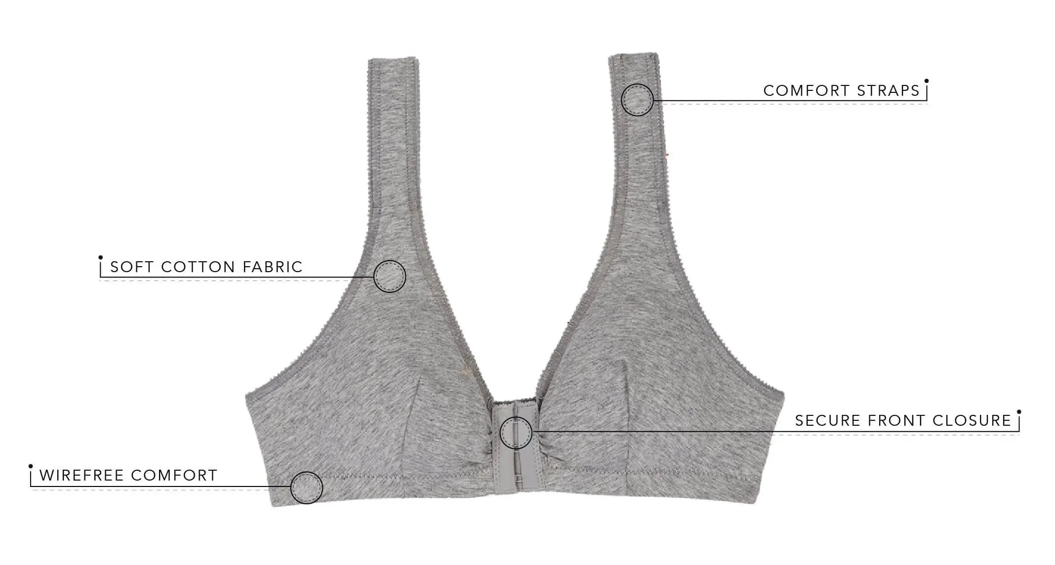 Leading Lady The Meryl Cotton Front Opening Wire-free Leisure Bra - Grey