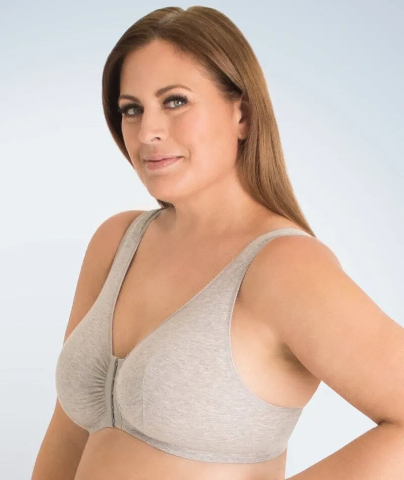 Leading Lady The Meryl Cotton Front Opening Wire-free Leisure Bra - Grey