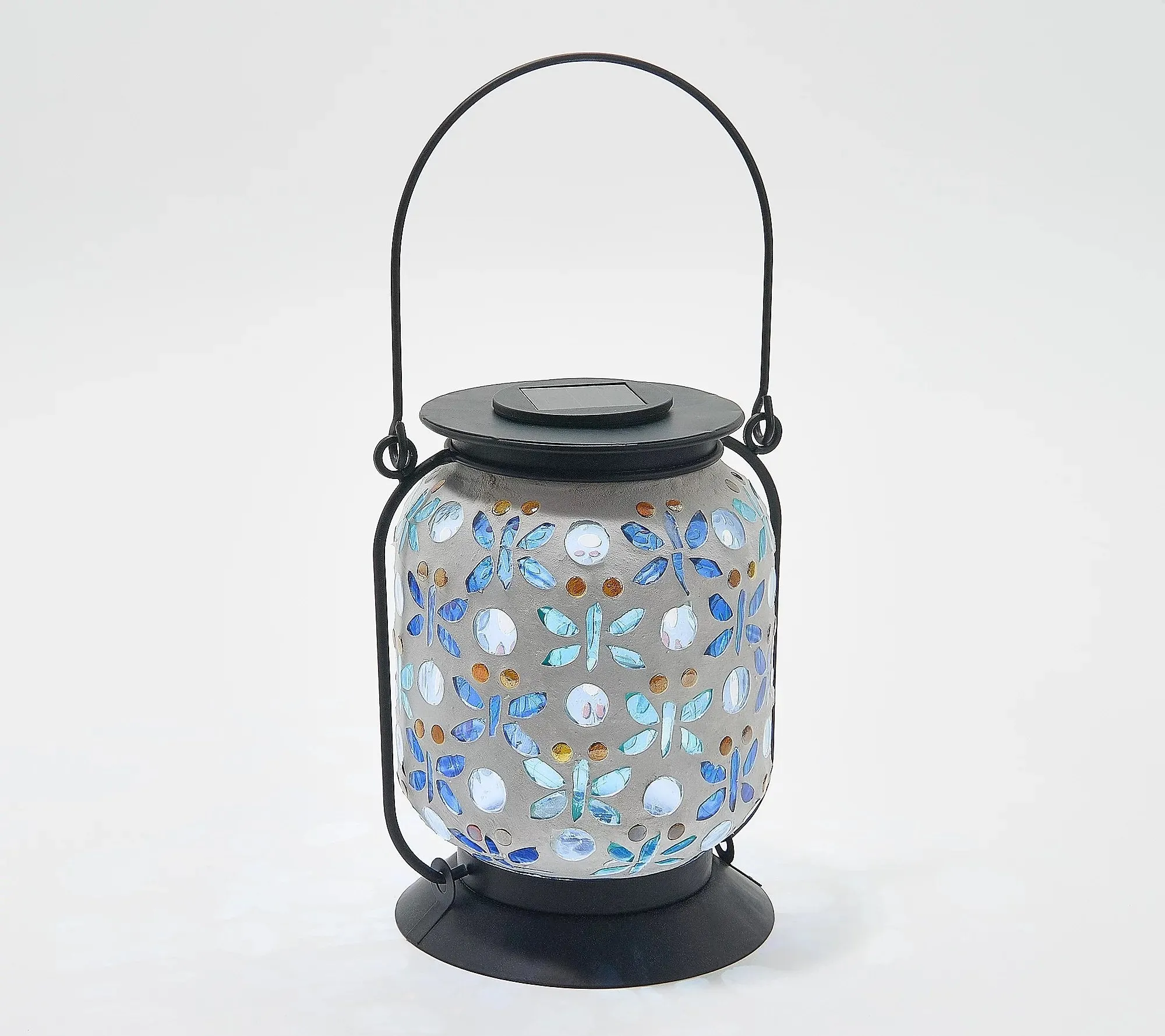 LED 10"H Mosaic Glass Lantern with shepherd hook, Dragonfly,zq2sp6515s