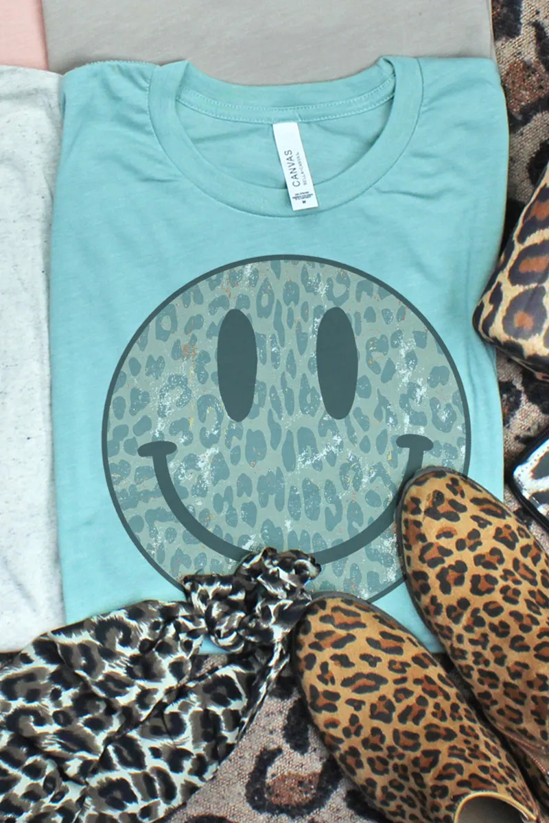 Leopard Happy Face Tri-Blend Short Sleeve Tee