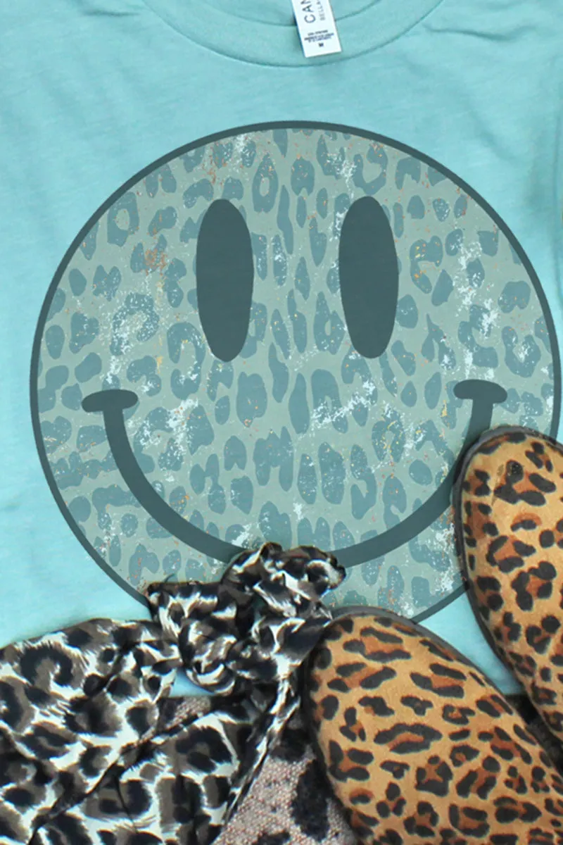 Leopard Happy Face Tri-Blend Short Sleeve Tee