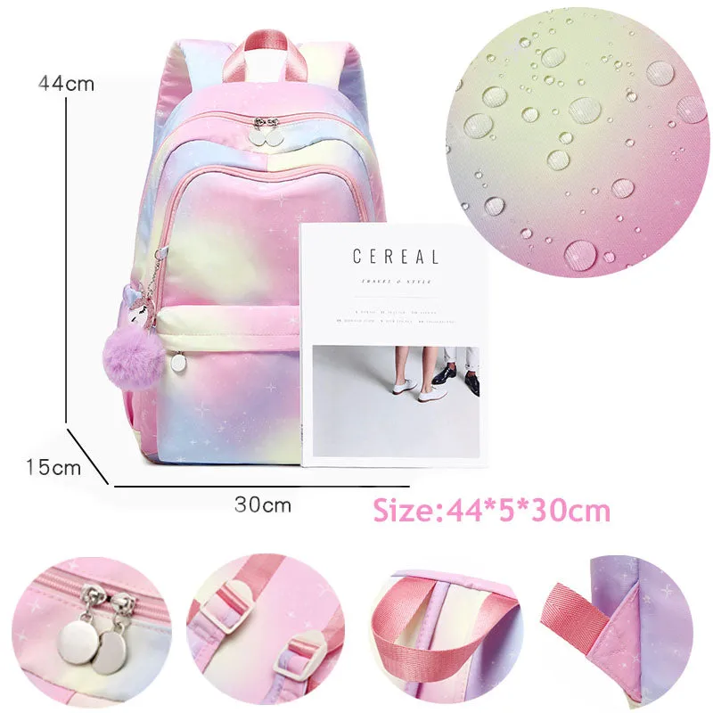 Lightweight Water Resistant Rainbow Backpacks For Teen Girls School Bookbags