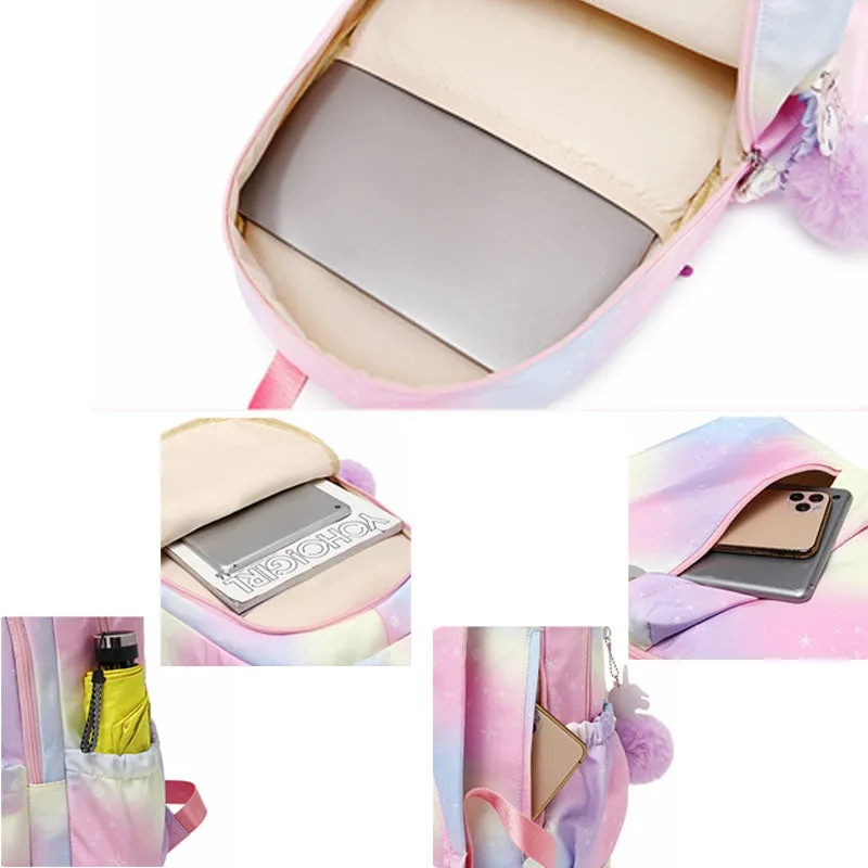 Lightweight Water Resistant Rainbow Backpacks For Teen Girls School Bookbags