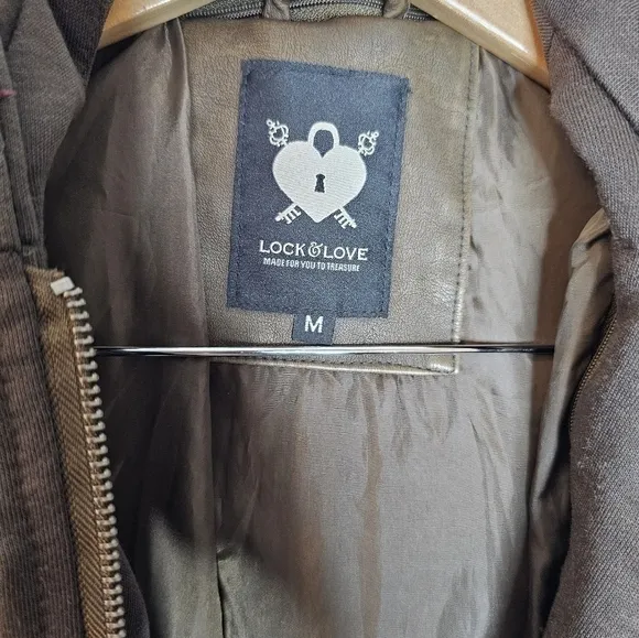 LOCK &amp; LOVE WOMEN'S BROWN LONG SLEEVE HOODED MOTORCYCLE JACKET SIZE M