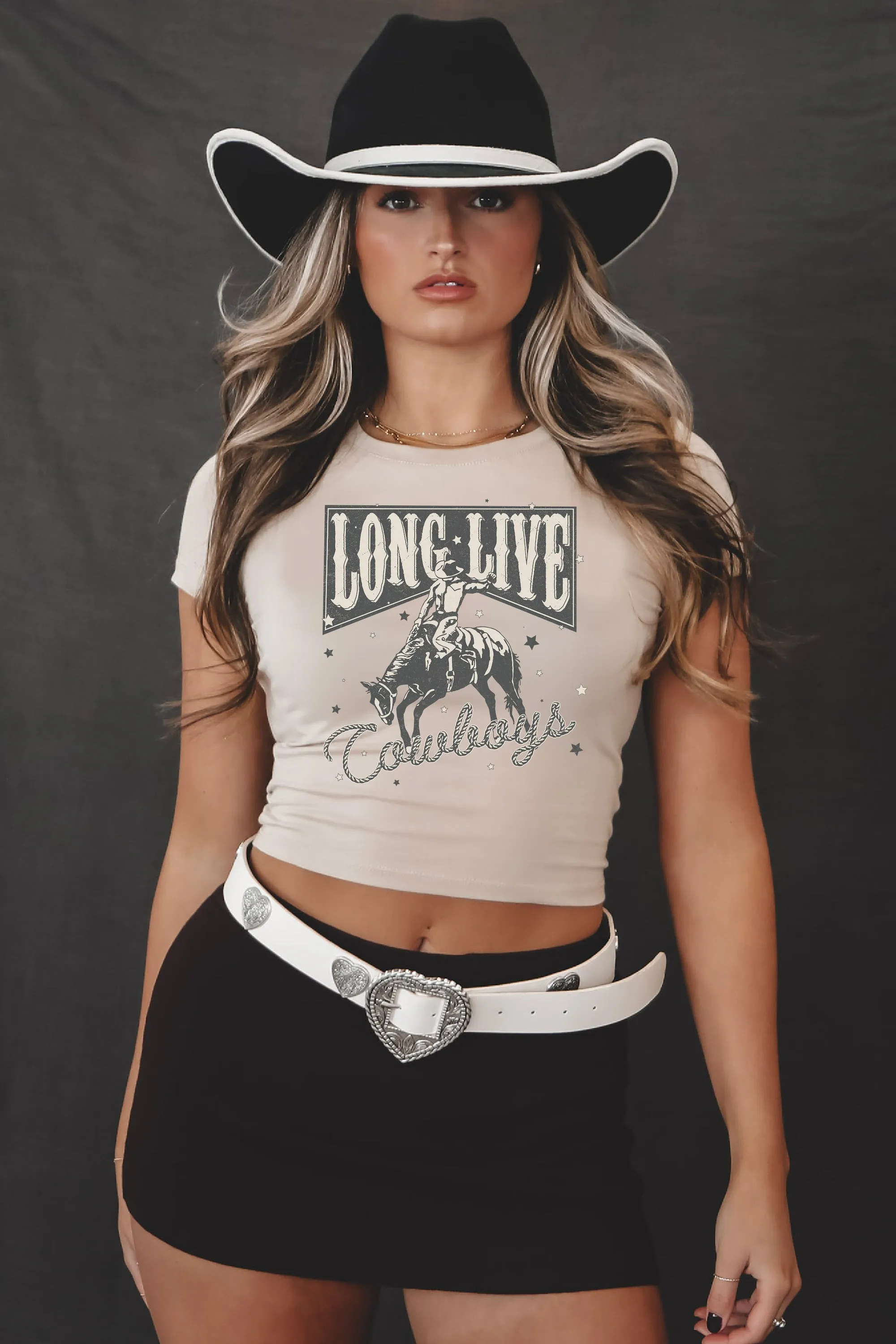 Long Live Cowboys Western Graphic Cropped Fitted Tee