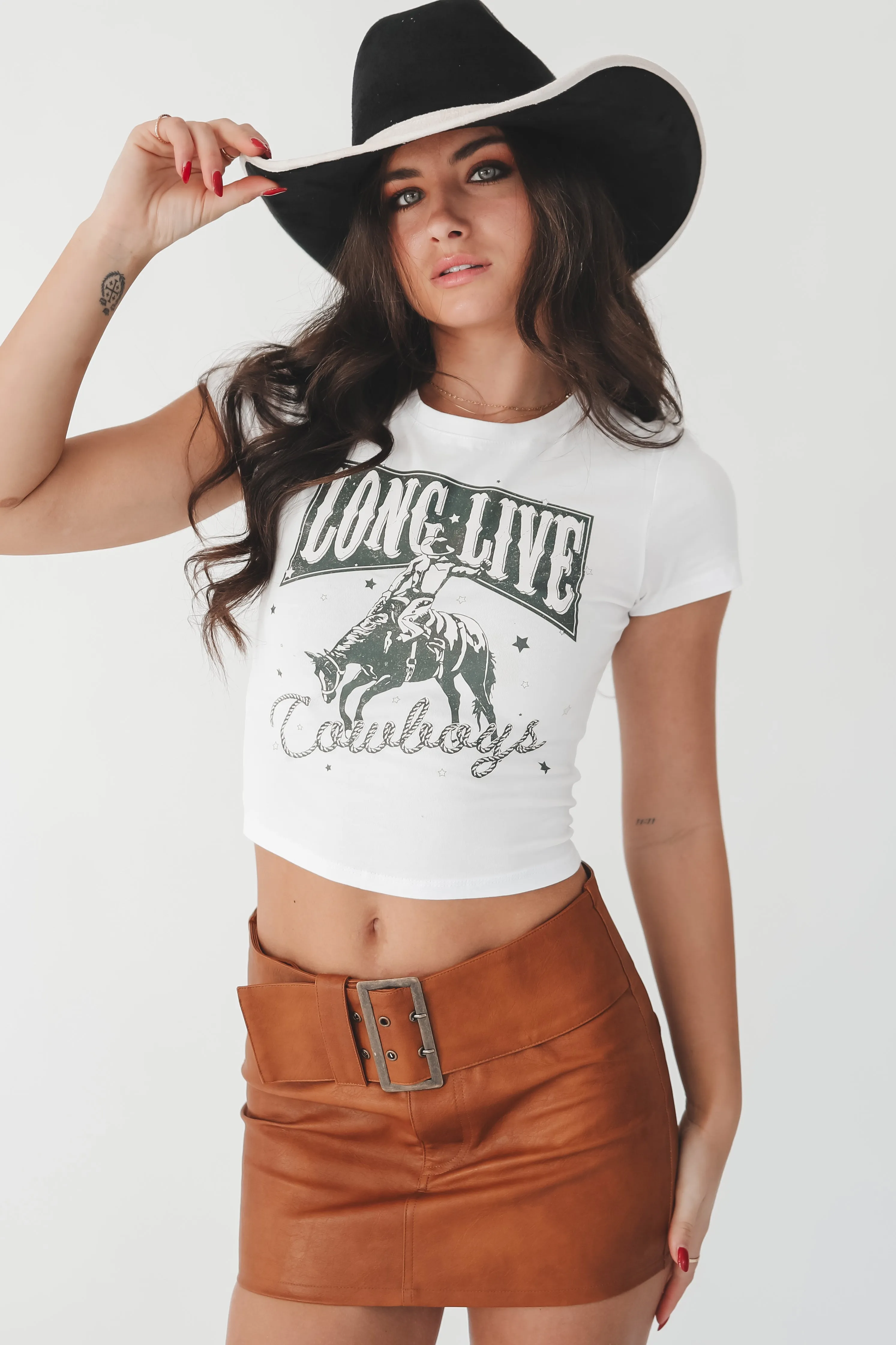 Long Live Cowboys Western Graphic Cropped Fitted Tee